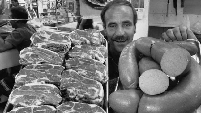 Butcher Ralph Lind at the Central Market, 1989.