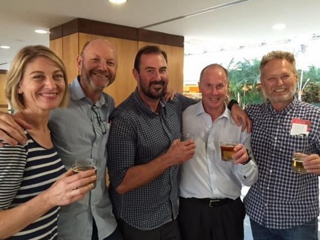 60 Minutes crew together again. Tara Brown, Stephen Rice, Ben Williamson, Channel 9 director of news and current affairs Darren Wick and David Ballment. Picture: Channel 9/Instagram