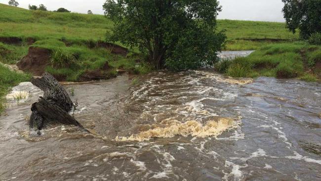 A creek swelling after Thursday's drenching near Jones Hill. Picture: Frances Klein