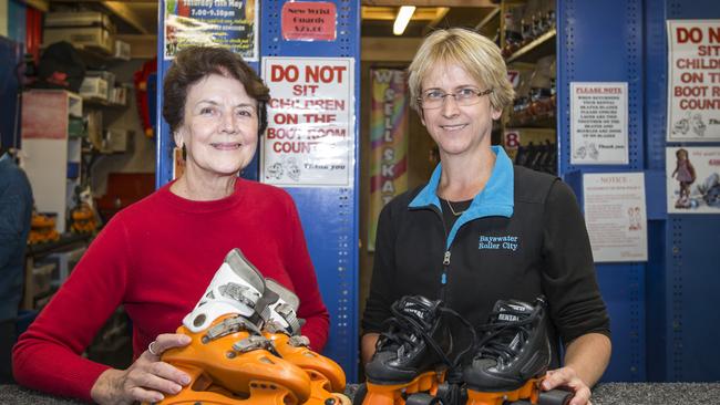 Roller City Bayswater is closing after 44 years. Former owner, June Gladman, who owned the rink for 30 years and new owner, Annette Ducommun in the skates booth in 2017. Picture: Sarah Matray