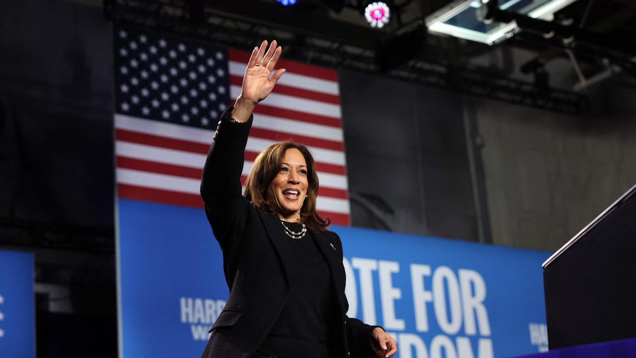 Democratic presidential nominee, U.S. Vice President Kamala Harris waves as she walks off the stage during a rally at Muhlenberg College Memorial Hall in Allentown, Pennsylvania. Picture: Getty