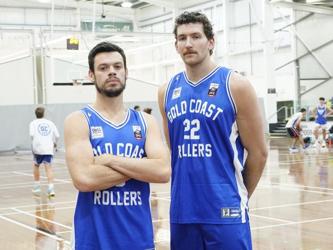 Gold Coast Rollers NBL1 players (L: Jason Cadee, R: Will Magnay). Picture taken June 18, 2024 at Carrara Stadium
