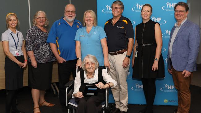 iPads have landed at 17 West Morton nursing homes, making it easier for residents and staff to connect with specialists. Pictured: Caitriona Kennelly, Nurse, West Moreton Health; Lesley Roberts, Residential Manager, Villa Maria Centre; Rowarn Luder, Representative, Ipswich City Rotary; Louise Day, Carer, Villa Maria Centre; Barbra-Anne Laver, Resident, Villa Maria Centre; Chris Raymont, President, Ipswich City Rotary; Amanda Lewis, Nurse, West Moreton Health; James Sturges, CEO, Ipswich Hospital Foundation.