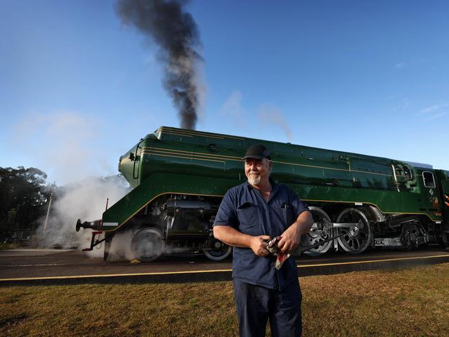 25-07-20 - Transport Heritage NSW Workshop manager Ben Elliott with Australian built Locomotive 3801. Pictured at the NSW Rail Museum in Thirlmere, NSW. Locomotive 3801 was built by Clyde Engineering, Granville NSW in 1943.Picture: Dylan Coker