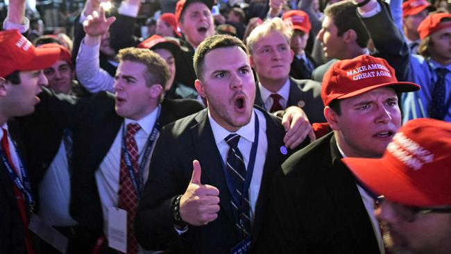 The crowd goes wild. Trump Supporters react during election night at the New York Hilton Picture: AFP / Mandel Ngan