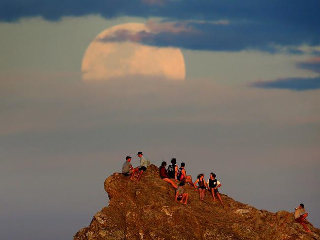 The Supermoon rises above Currumbin Beach on the Gold Coast. Picture: Adam Head