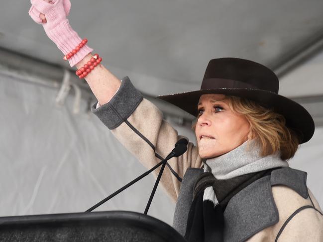 Passionate activist … Fonda speaks at the Respect Rally during the 2018 Sundance Film Festival in Utah. Picture: Getty