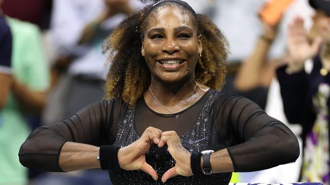 Serena Williams of the United States celebrates after defeating Danka Kovinic