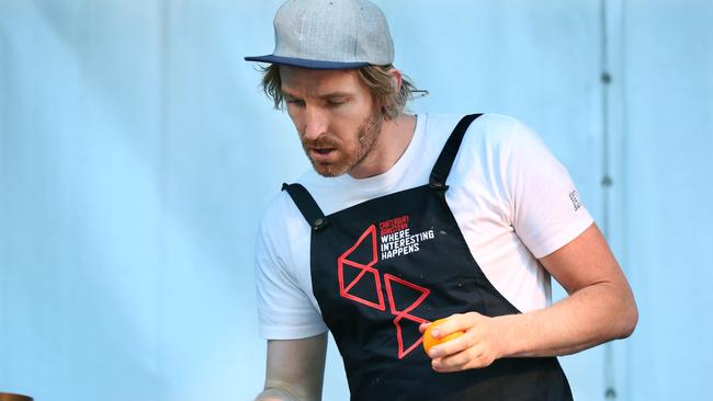 Chef Darren Robertson runs a cooking class at Bankstown Bites on Saturday. Picture: Angelo Velardo