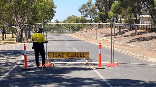 A large section of Sturt Reserve in Murray Bridge has been closed off to cars and pedestrians as the river peaks. Picture: Supplied