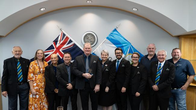 Rob Huth in a group photo at his final Gladstone Regional Council meeting.