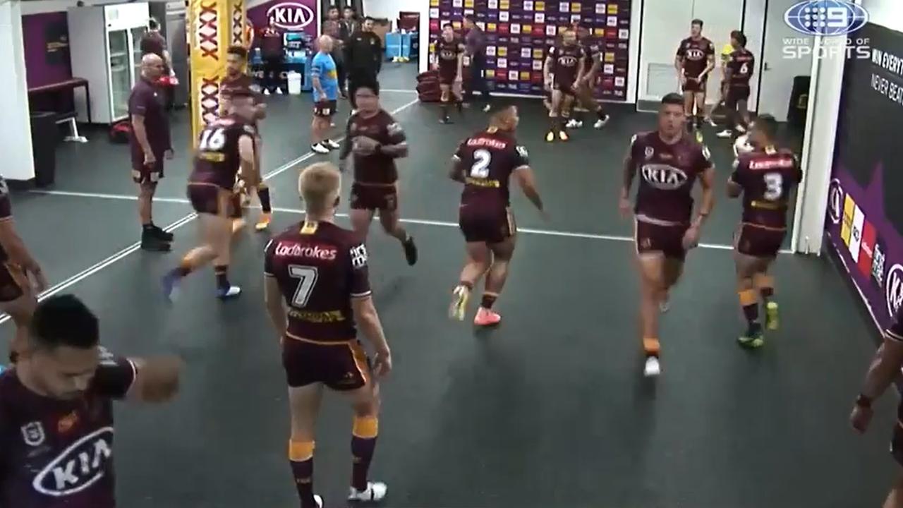 The Broncos have gone back to the future with this half time warm up drill.