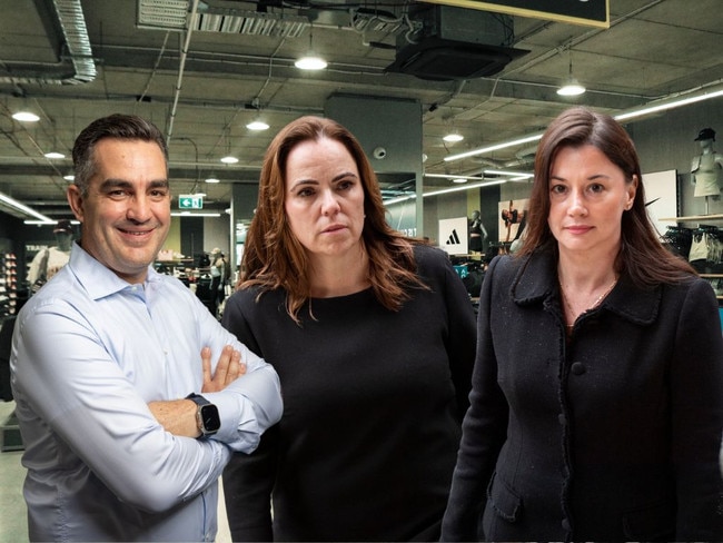 Super Retail Group CEO Anthony Heraghty and former executives and whistleblowers Rebecca Farrell and Amelia Berczelly Picture - Supplied 4:3