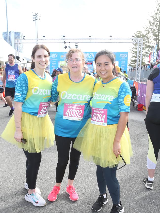 Gold Coast Marathon 2023 Hannah Winchester, Lisa Elliot and Masoomeh Ahmadi. 1 July 2023 Southport Picture by Richard Gosling