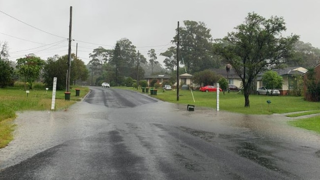 Frederick Street off Bray Street, Coffs Harbour, as flood waters rose on March 29, 2022. Picture: Matt Gazy