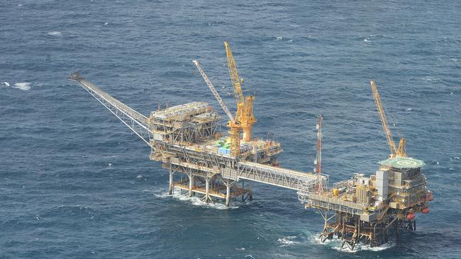 A gas field rig in the Bass Strait. Picture: Sharon Walker