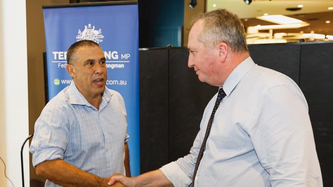 Deputy Prime Minister Barnaby Joyce with Terry Young (Member for Longman) at the Caboolture Sports Club. FILE PHOTO