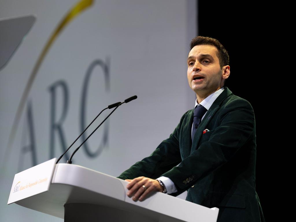 Image Â©Licensed to Parsons Media. 19/02/2025. London, United Kingdom. The Alliance For Responsible Citizenship Conference - Day Three. ExCel London. Pictured: Konstantin Kisin. The ÃThis Civilisational MomentÃ panel. Speakers: Konstantin Kisin, Eric Weinstein, Alexander Pesey, Ian Rowe and Pete Richardson. Panel Chair: Freddie Sayers. Panellists: Scott Atlas, Toby Young and Will Inboden. Picture by Andrew Parsons / Parsons Media