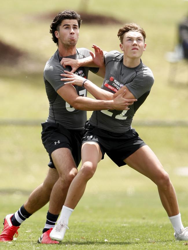 Bruhn (right) battles with Nick Stevens.