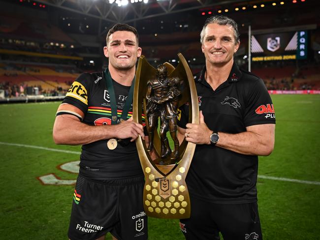 NRL 2021 GF PENRITH PANTHERS V SOUTH SYDNEY RABBITOHS - NATHAN CLEARY, IVAN CLEARY, TROPHY, CELEB, WINPicture by NRL IMAGES