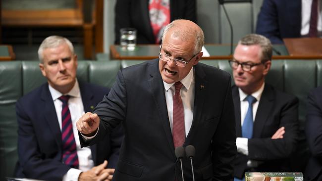 Australian Prime Minister Scott Morrison speaks during House pf Representatives Question Time at Parliament House in Canberra, Monday, February 18,  2019. (AAP Image/Lukas Coch) NO ARCHIVING