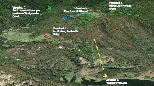 Some of the viewing points for the planned cableway in the Gold Coast hinterland.