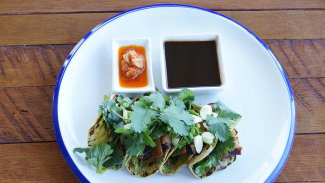 Tea smoked pork belly, green onion pancake from Bush DeVine, Pauletts winery