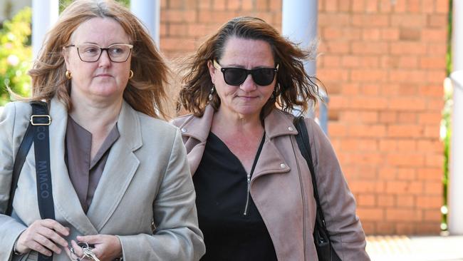 On right Rosemary Gamble owner of Taz-Zorb arriving at court. Hillcrest Primary School jumping castle case being held at Devonport Magistrates Court. Picture: Brodie Weeding