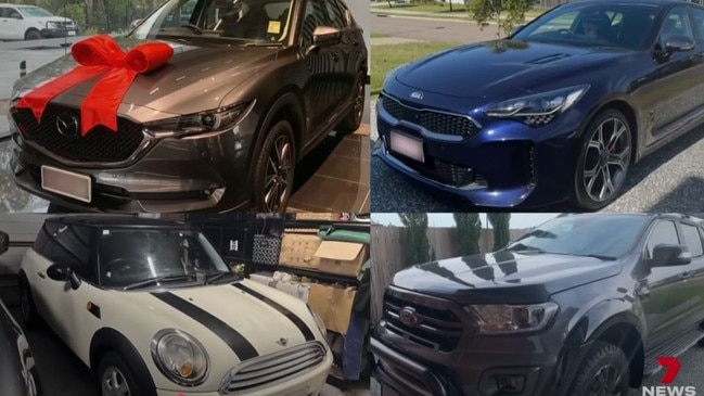 The four stolen cars. Pic: 7News