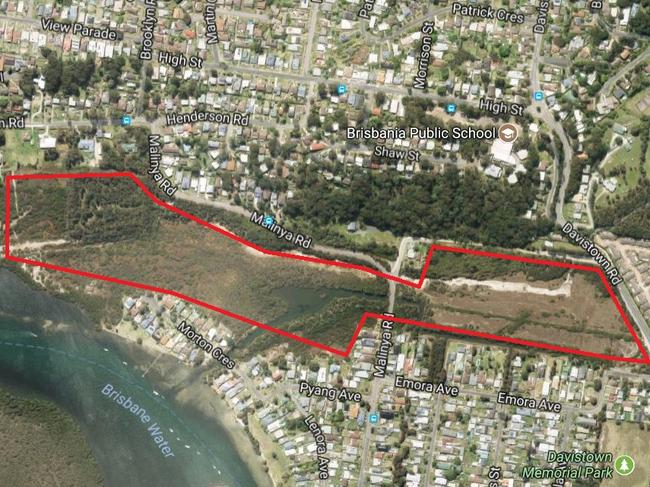 Map showing wetlands for sale around Manlinya Road, Davistown.