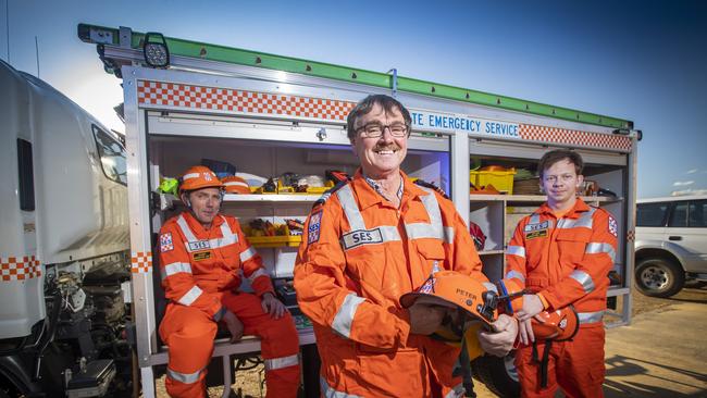 Brighton SES members (L-R) Danny Pross, Peter Geard and Ryon Smith. Picture: LUKE BOWDEN