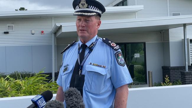 Assistant Commissioner Kevin Gutteridge addressing the media outside Pimpama station. Picture: Charlton Hart