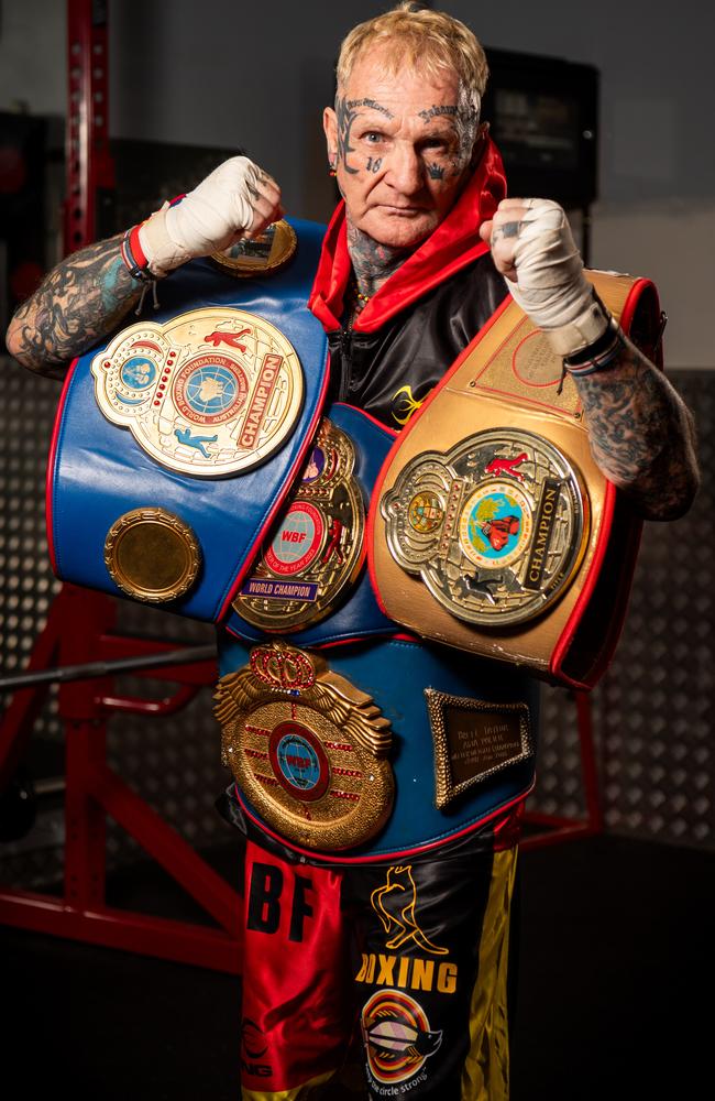 Brett 'Jakamarra' Taylor is the NT's first boxing World Champion, taking out the Masters WBF Super-Middleweight belt in March, 2024. Picture: Pema Tamang Pakhrin.