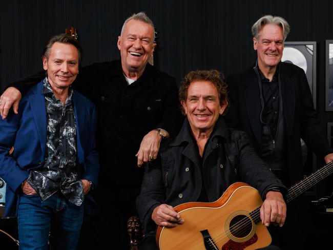 ** ON HOLD - CONFIDENTIAL & EXCLUSIVE - UNDER STRICT EMBARGO UNTIL 29 MAY, 2024 **, The band, Cold Chisel, Phil Small, Jimmy Barnes, Ian Moss, and Don Walker, in Alexandria, today., Picture: Justin Lloyd.