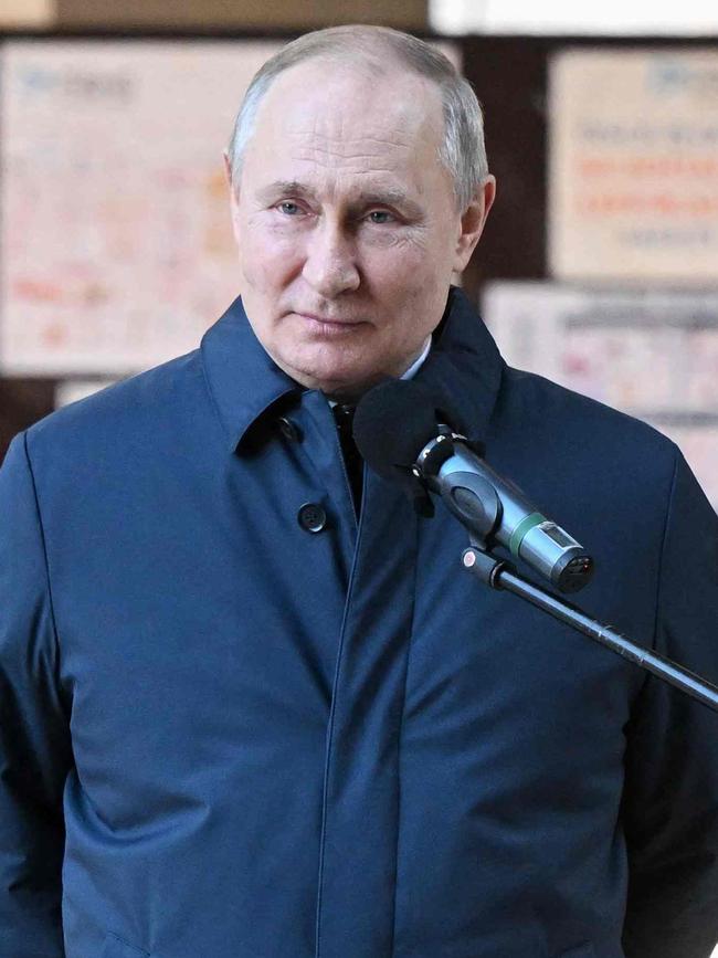 Russian President Vladimir Putin gives a speech on Sunday. Picture: Sergei Guneyev / Sputnik / AFP