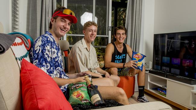 Josh Hobart and mates Ethan Hillman and Nash Wright. Picture: Jerad Williams