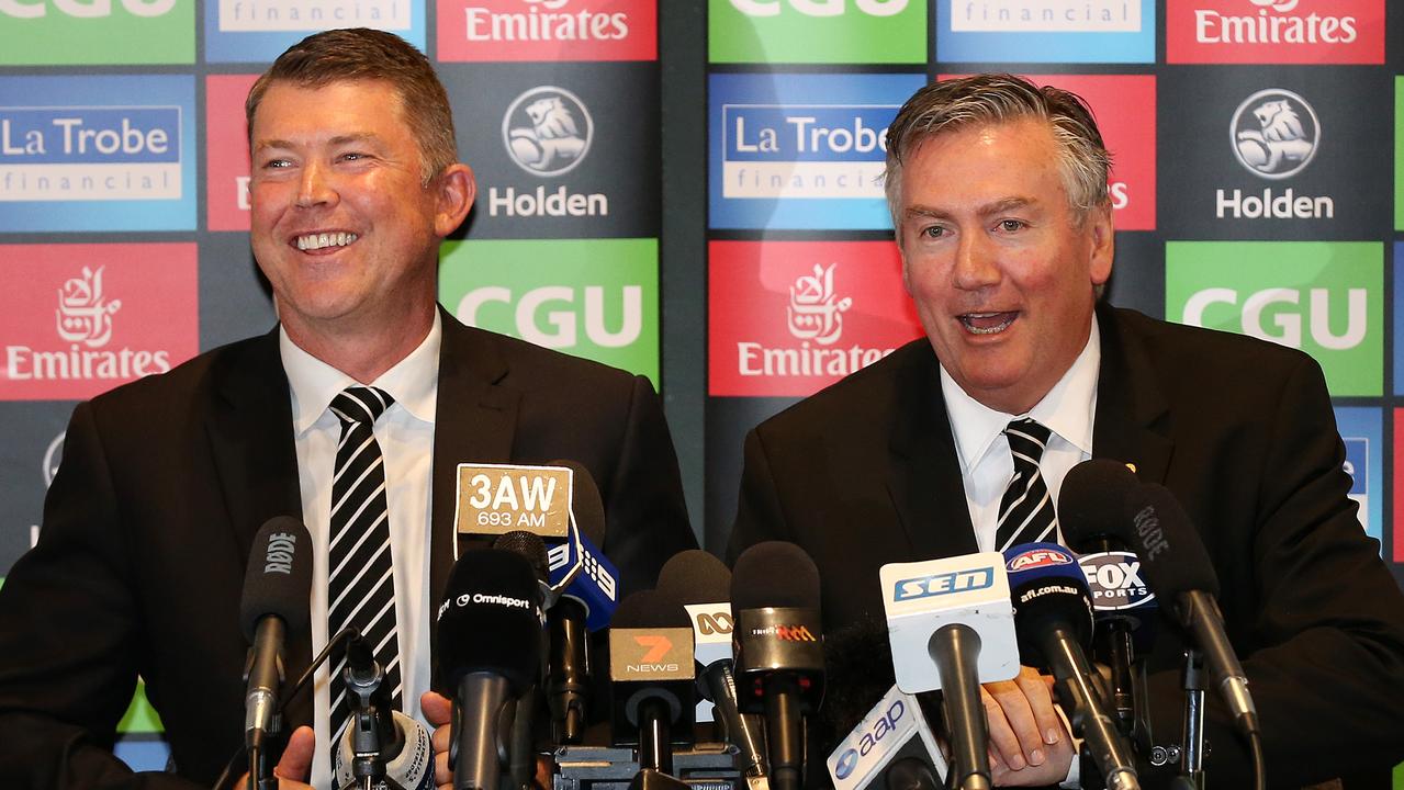 Gary Pert resigns and Eddie McGuire at a press conference. Pic: Michael Klein