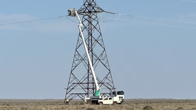 Workers are trying to restore power to Broken Hill after a violent storm has left the town without electricity for days. Picture: Supplied/Transgrid