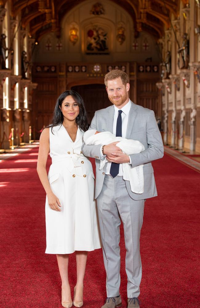 Harry and Meghan with baby Archie two days after he was born. Picture: Dominic Lipinski – WPA Pool/Getty Images