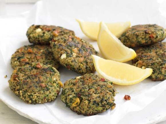 Spinach and feta couscous fritters.