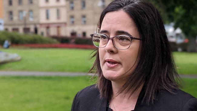 Labor's Ella Haddad speaks to the media on Parliament Lawns.