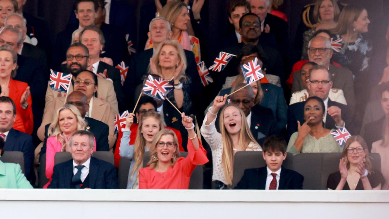 Peter Phillips, Lindsay Wallace, Sophie, Duchess of Edinburgh, Lady Louise Windsor and James, Viscount Severn get into the flag action. Picture: Getty Images