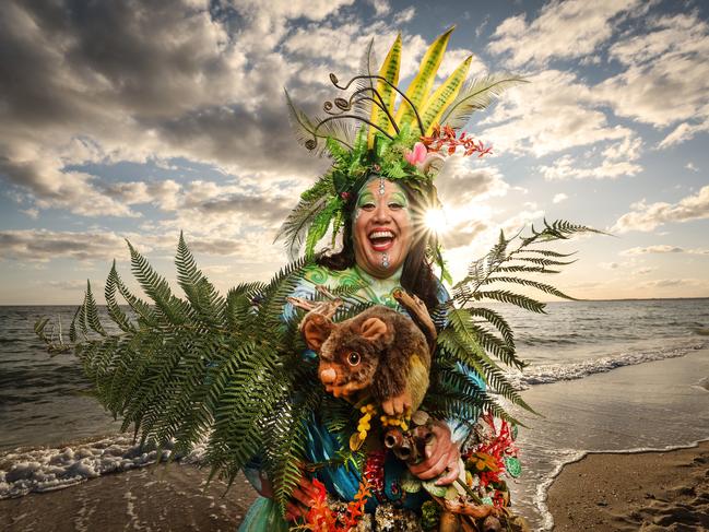 So Brave is Australia's only young women's breast cancer charity ( for ages 20 - 29). Breast cancer survivor Angel Akarana shows a preview peak of the ocean themed body paint.                       Picture: David Caird