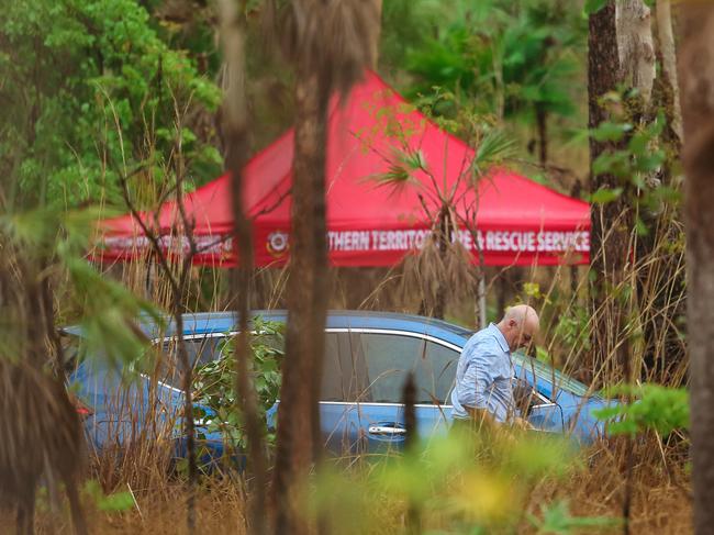 The scene of the crash in bushland off Jenkins Rd. Picture Glenn Campbell