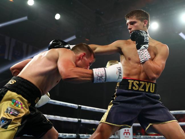 Nikita Tszyu punches Aaron Stahl during their Super Welterweight bout in 2022. Picture: Chris Hyde/Getty Images