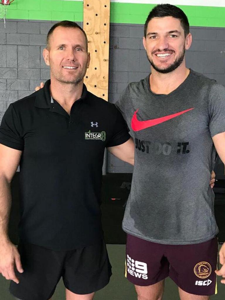 Rowan Baxter with former Brisbane Broncos player Matt Gillett.