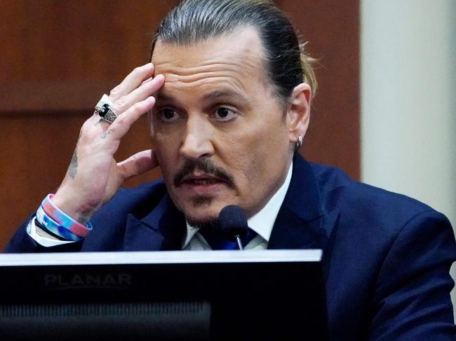 Actor Johnny Depp testifies in the courtroom at the Fairfax County Circuit Courthouse in Fairfax on Monday, local time. Picture: Steve Helber / POOL / AFP