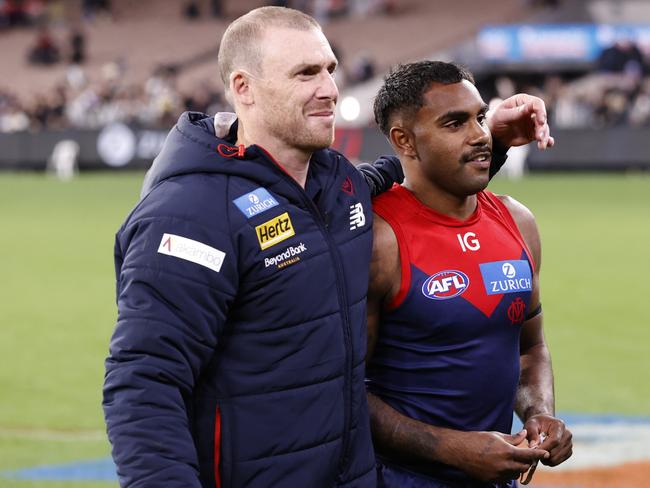 Goodwin with Pickett after the Demons’ final game of 2024. Picture: Getty Images