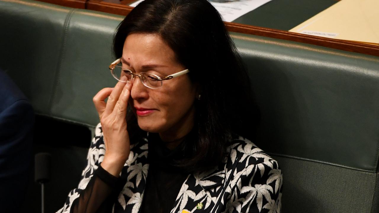 Ms Liu becomes emotional during Question Time. Picture: Tracey Nearmy/Getty Images