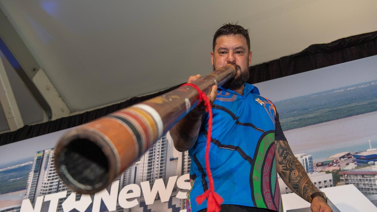 Trent Lee plays the didgeridoo at the NT News second annual Futures Northern Territory. Picture: Pema Tamang Pakhrin.